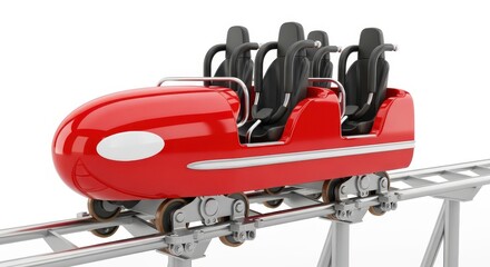 Naklejka premium Red Roller Coaster Car on Track Isolated on White Background - 3D Render Illustration for Theme Park and Entertainment Concepts