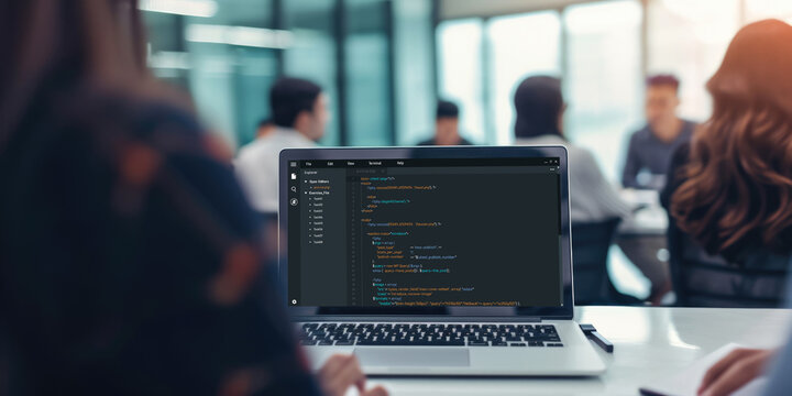 Software development programming on computer screen for brisk application and program coding