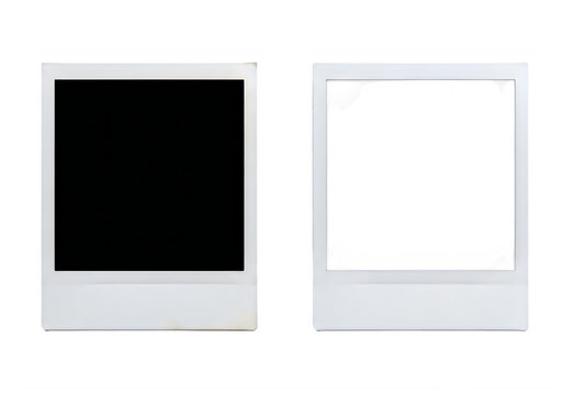Two white Polaroid photo frames with blank black and white backgrounds transparent background