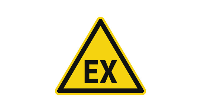 Hazardous explosive atmosphere danger warning sign with black triangular border and a yellow icon