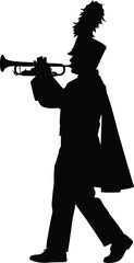 Marching band trumpet player silhouette vector black graphic element playing music isolated on white background © VactorZone