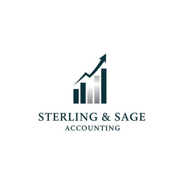 A professional logo for Sterling & Sage Accounting, featuring a bar chart with an upward trend line symbolizing financial growth and success.