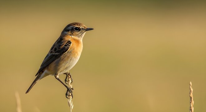 Eurasian Stonechat Grass Perch Alert