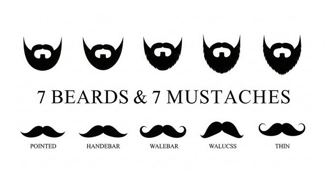 Various Beard and Mustache Silhouette Styles Collection for Men's Grooming and Barbershop Graphic Design