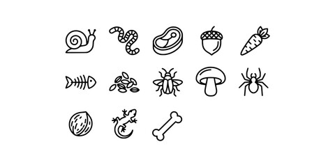 Icon set collection of various animal food sources, diet items, and natural prey icons for educational wildlife study. © Raka Firdaus 