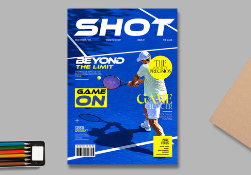 Professional Tennis Sports Magazine Cover Template With Modern Editorial Design