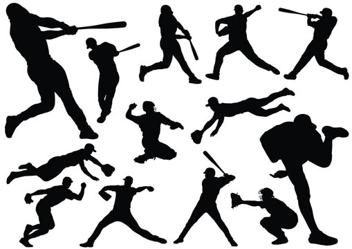 Vector People Silhouettes Set with Sports Players Dancing Men Women Children Baseball Tennis and Action Figures Illustration