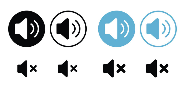Mute icon set, sound off and volume control symbols for web and app interface design