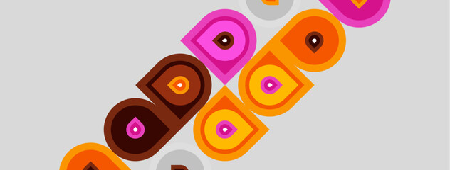 Fototapeta premium Retro design features rounded squares, vibrant colors, overlapping shapes. Pattern creates playful, modern aesthetic.