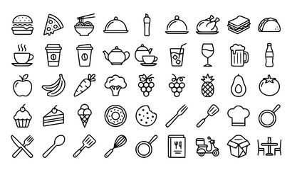 Naklejka premium Food and drinks icon vector set for infographic web and restaurant design