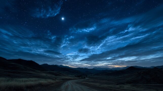 Night time at the desert. Dark blue sky