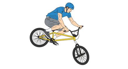 Obraz premium Man riding a yellow BMX bicycle.