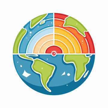 Earth's Cross-Section Showing Layers and Continents