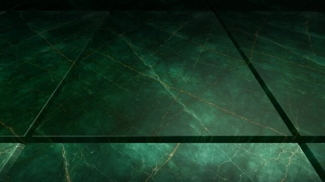 Luxurious camera sweep over natural Emerald tiles with mineral deposits showcasing the rich deep green inclusions and exquisite raw crystalline structure
