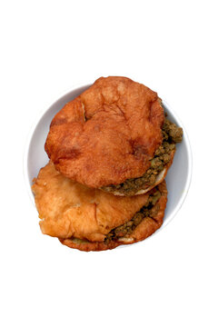 Traditional South African Vetkoek with Curried Mince Isolated on Transparent Background