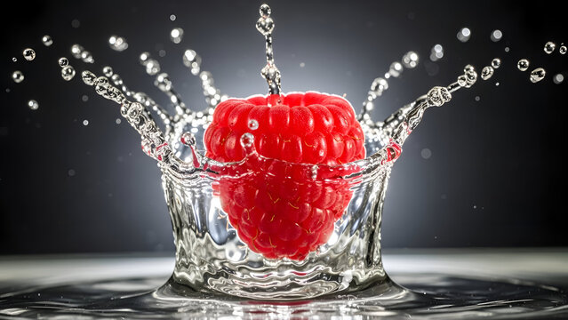 A red raspberry splashing into a body of water Vector