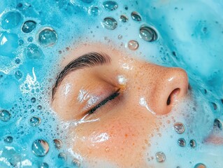 Fototapeta premium Relaxing facial treatment with bubbles