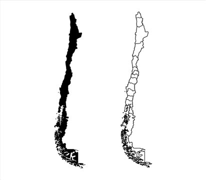 chile map icon in black and white silhouette outline style for travel identity