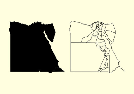 egypt map icon with black silhouette and outline style for travel and geography