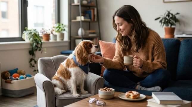 Human Connection Between Woman and Dog in Cozy Living Room