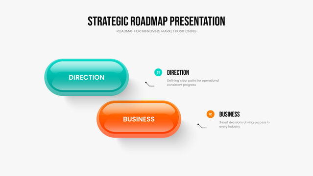 Service Performance Two Option Diagram Slide Template. Sales Portfolio 2 Step Infographic Presentation Design. Enterprise Planning Slideshow Layout Vector Illustration.