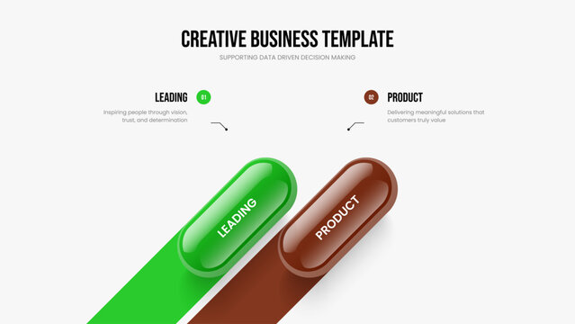 Enterprise Development Slide Design Vector Illustration. Market Growth Two Step Diagram Slideshow Layout. Project Showcase 2 Option Infographic Presentation Template.
