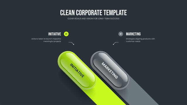 Product Performance Two Option Diagram Slideshow Template. Business Growth Presentation Layout Vector Illustration. Consulting Report 2 Step Infographic Frame Design.
