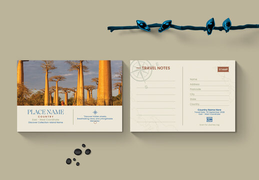 Vintage Travel Postcard Template with Destination
