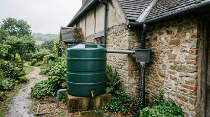 Obraz premium Rainwater Harvesting System for Sustainable Home Garden Use