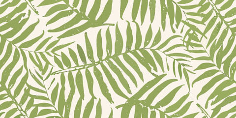 Palm leaf pattern hand painted style with a light beige background © BloodMoon