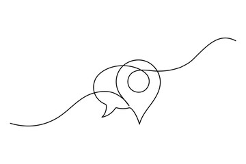 Obraz premium Map pin and speech bubble continuous line art for navigation app logoMap pin and speech bubble continuous line art for navigation app logo