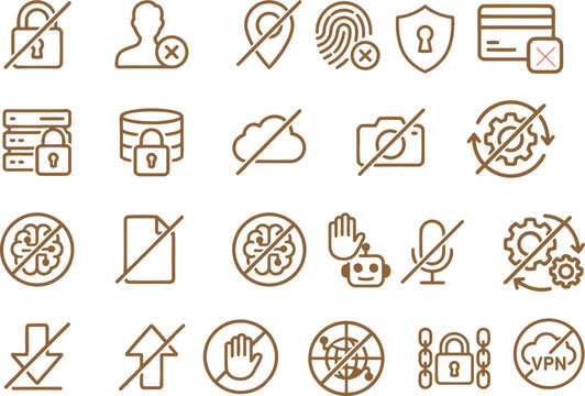 Privacy Protection and Cyber Security Line Icons Set, Data Security and Access Restriction Outline Vector Collection