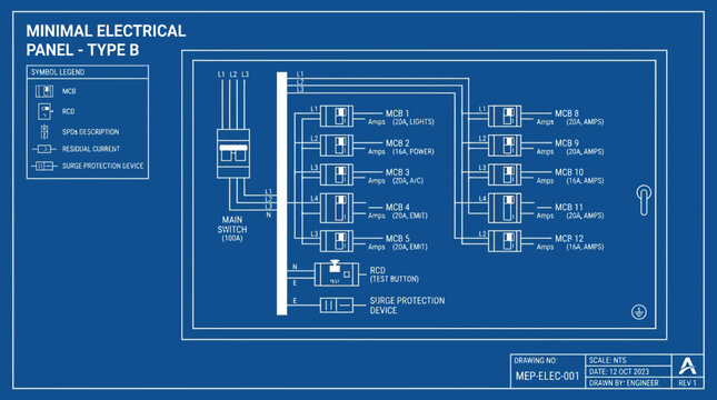 Minimal Electrical Panel Blueprint Type B - Schematic Diagram