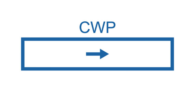CWP acronym with arrow in rectangle, business concept