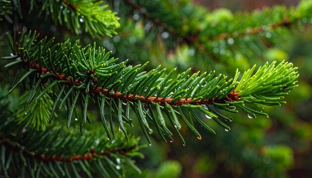 Close-up of a pine tree branch with fresh green needles.