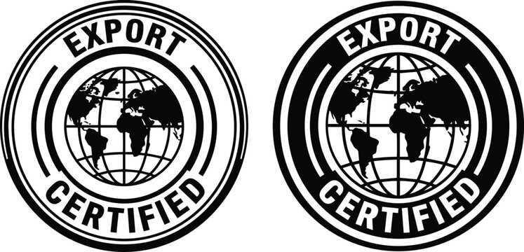 Export certified international shipping and global logistics round stamp badge icon