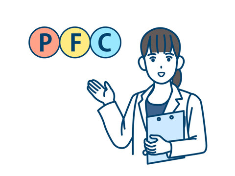 PFCバランスについて説明する栄養士のイラスト