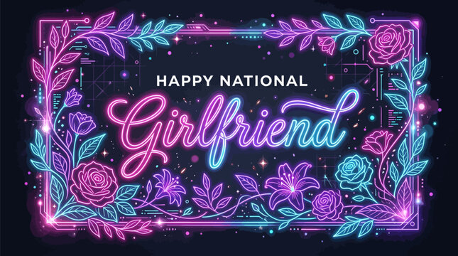 Vibrant neon celebration graphic for national girlfriend day