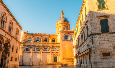 Obraz premium Dubrovnik Old Town, traditional Mediterranean stone architecture and historic charm, Croatia. The Cathedral of the Assumption of the Virgin Mary