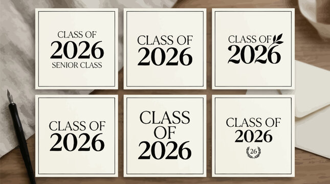 Elegant vintage style senior class of 2026 labels with decorative typography and subtle watercolor background for graduation invitations