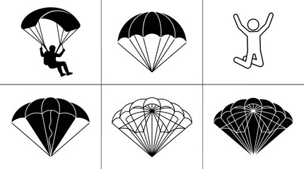 Collection of Parachute Icons and Skydiving Silhouettes for Extreme Sports and Adventure Tourism DesignCollection of Parachute Icons and Skydiving Silhouettes for Extreme Sports and Adventure Tourism © MdOsiar