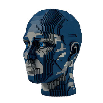 Blue Lego Head Sculpture Isolated Transparent Background
