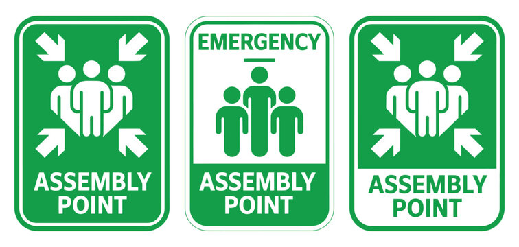 Assembly Point Sign Emergency Gathering Area Symbol Printable Safety Poster Vector Illustration Template for Workplace Evacuation Plans