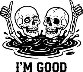 Fototapeta premium Funny skeletons giving thumbs up i am good illustration
