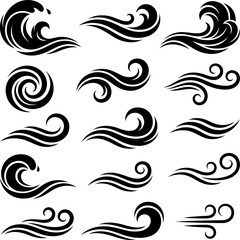 Fototapeta premium Abstract water wave and wind swirl graphic elements set