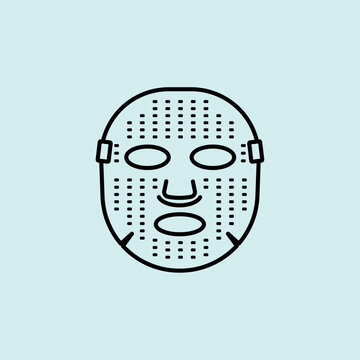 A minimalist line art icon representing an LED light therapy facial mask for advanced skin rejuvenation. Perfect for aesthetic clinics, modern beauty salons, and tech-beauty content.