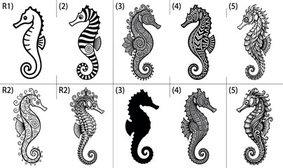 Decorative Seahorse Illustration Collection with Tribal Floral and Zentangle Art StylesDecorative Seahorse Illustration Collection with Tribal Floral and Zentangle Art Styles © MdOsiar