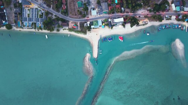 High Altitude Aerial View of Nathon Harbor and Village at Blue Hour Ko Samui Thailand