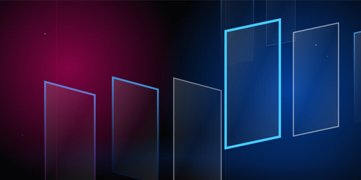 Abstract geometric background vector with glowing glass panels for technology presentation banner