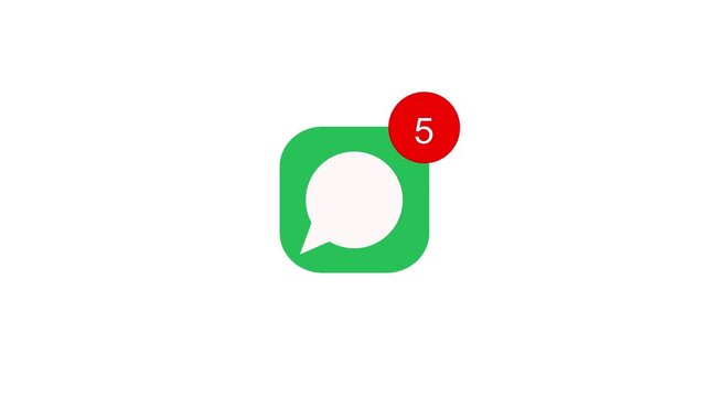 Mobile chat app icon displays rising notifications for missed messages white background animation 4k video